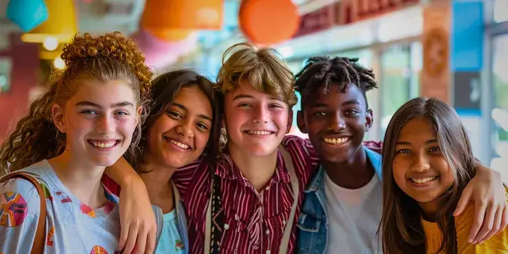 Grupo de adolescentes diversos sorrindo juntos