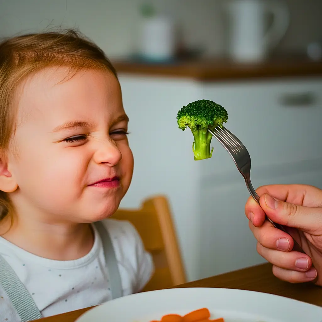 Criança recusando brócolis